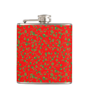 Chic Poppy Buds on Bright Red Hip Flask