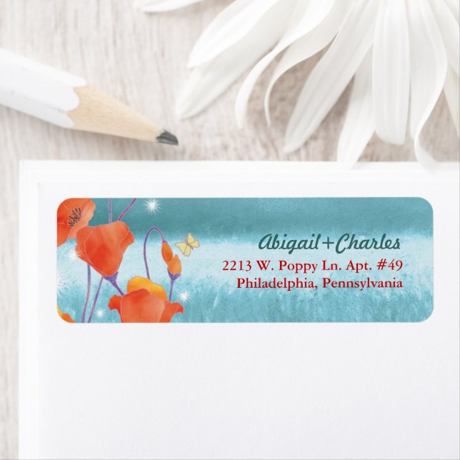 Chic Poppy Floral Wedding Return Address (Insitu)