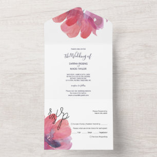 Chic Poppy Watercolor Hand-painted All In One Invitation