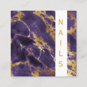 *~* Chic Popular Gold Dark Purple Marble Nails Square Business Card