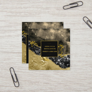 *~* Chic Popular Gold Glitter Black Agate Geode  Square Business Card
