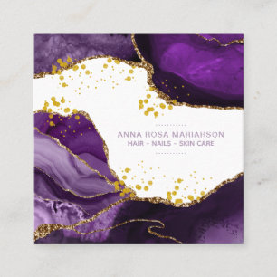 *~* Chic Popular Gold Glitter Purple Agate Hair Square Business Card