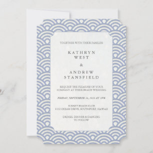 Chic Powder Blue Stylised Waves Beach Wedding Invitation