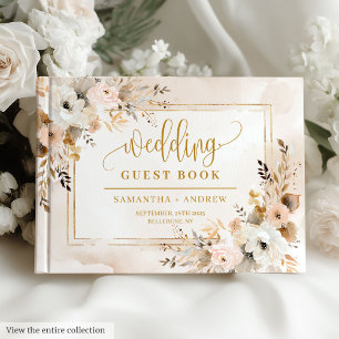 Chic Powder Pink Boho Floral Wedding Guest Book