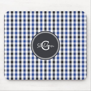 chic preppy blue black gingham pattern monogram mouse mat