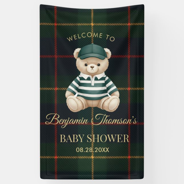Chic Preppy Teddy Bear Baby Shower Banner (Vertical)
