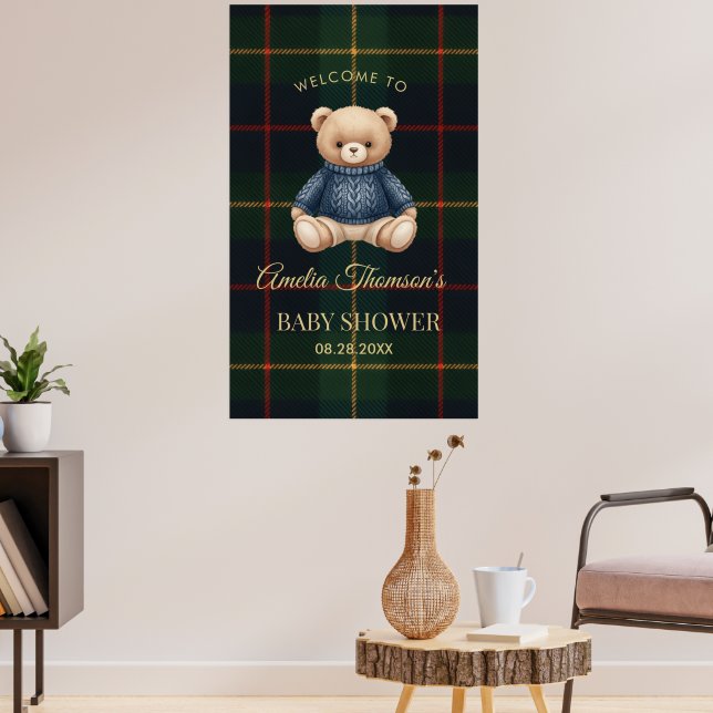 Chic Preppy Teddy Bear Baby Shower  Poster (Living Room 3)
