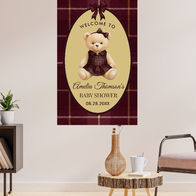 Chic Preppy Teddy Bear Baby Shower  Poster (Living Room 3)
