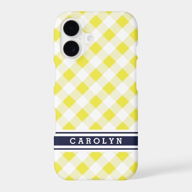 chic preppy yellow navy gingham pattern monogram (Back)