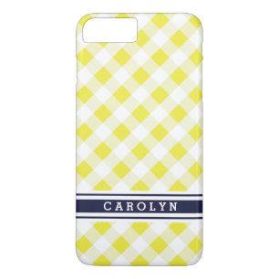 chic preppy yellow navy gingham pattern monogram iPhone 8 plus/7 plus case