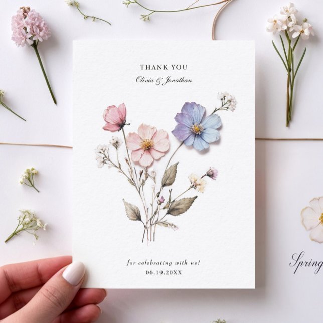Chic Pressed Flowers Wedding Thank You Card (Creator Uploaded)