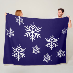 Chic Pretty Alpine Snowflakes On Modern Navy Blue Fleece Blanket