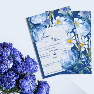 Chic Pretty Blue Flowers Trendy Floral Wedding Invitation