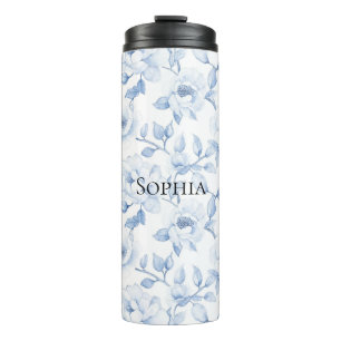 Chic Pretty Blue White Flowers Thermal Tumbler