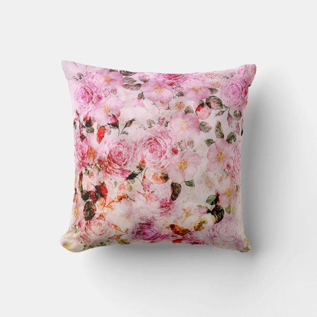 Chic Pretty Blush Pink Watercolor Roses Floral Cushion (Front)