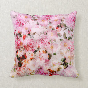 Chic Pretty Blush Pink Watercolor Roses Floral Cushion
