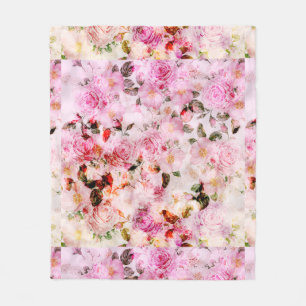 Chic Pretty Blush Pink Watercolor Roses Floral Fleece Blanket