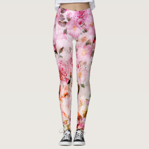 Chic Pretty Blush Pink Watercolor Roses Floral Leggings