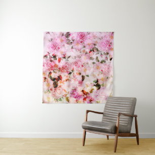 Chic Pretty Blush Pink Watercolor Roses Floral Tapestry