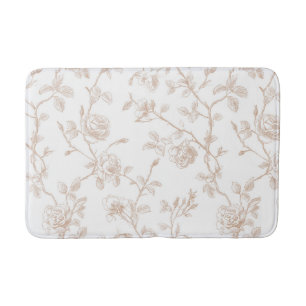 Chic Pretty Cream White Floral Bath Mat