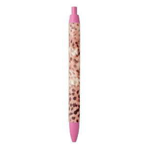 Chic Pretty Girly Rose Gold Leopard Black Ink Pen
