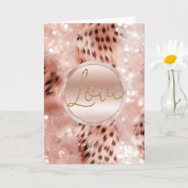 Chic Pretty Girly Rose Gold Leopard  Card (Small Plant)