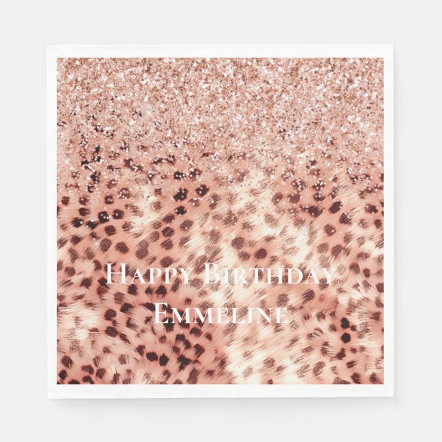 Chic Pretty Girly Rose Gold Leopard Glitter Love Napkin (Front)
