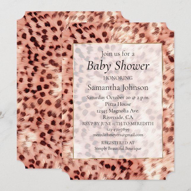 Chic Pretty Girly Rose Gold Leopard Invitation (Front/Back)
