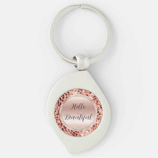 Chic Pretty Girly Rose Gold Leopard  Key Ring (Front)
