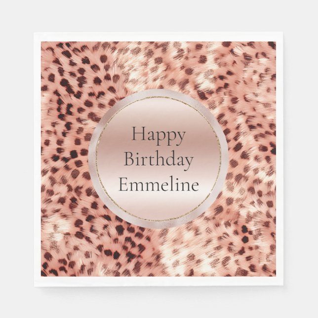 Chic Pretty Girly Rose Gold Leopard  Napkin (Front)