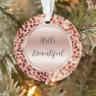 Chic Pretty Girly Rose Gold Leopard Ornament