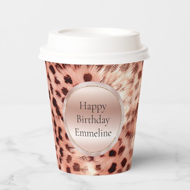 Chic Pretty Girly Rose Gold Leopard  Paper Cups (Front)