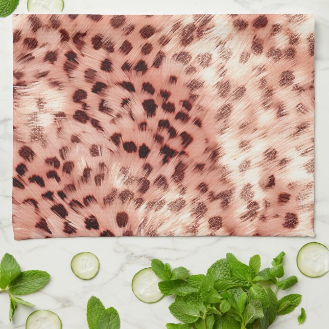 Chic Pretty Girly Rose Gold Leopard  Tea Towel (Folded)