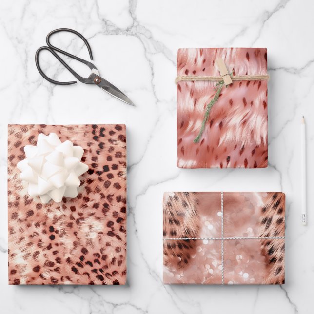 Chic Pretty Girly Rose Gold Leopard  Wrapping Paper Sheet (Front)