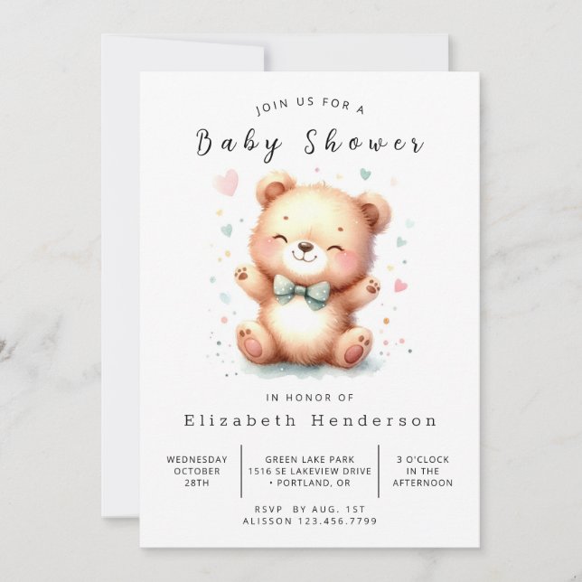 Chic Printable Bear Baby Shower Invitation (Front)