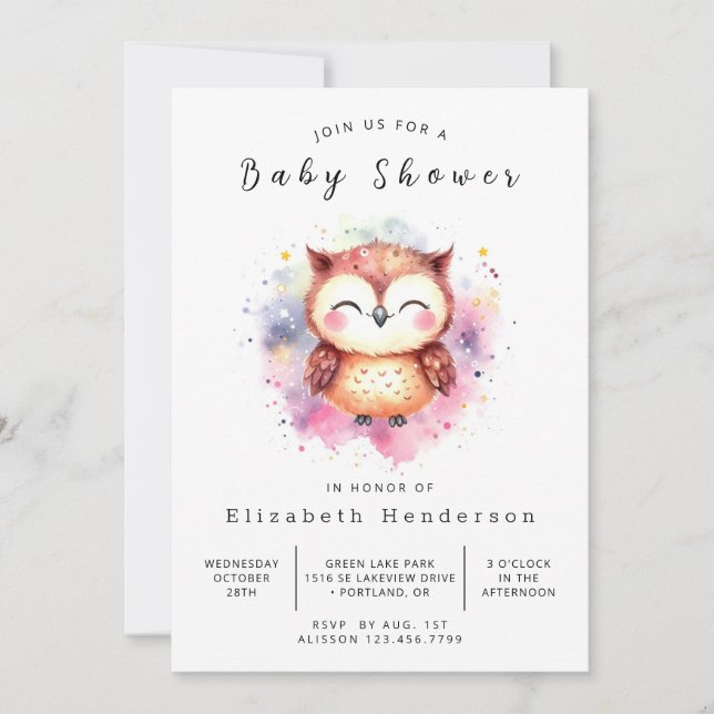 Chic Printable Owl Baby Shower Invitation (Front)