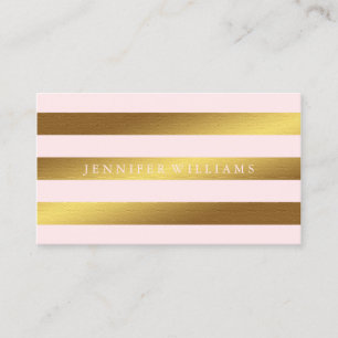 Chic Printed Gold Foil & Pink Stripes Business Card