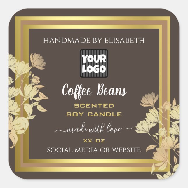 Chic Product Packaging Labels With Logo Brown Gold (Front)