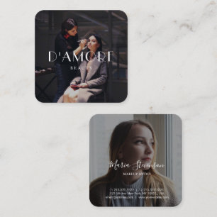 Chic Professional 2 Photos Black and White Square Business Card