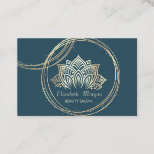 Chic Professional,Gold Circles Lotus Blue Business Card