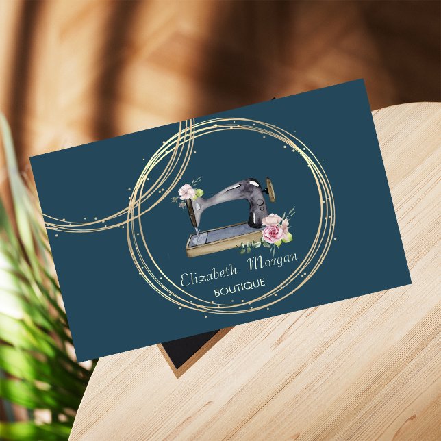 Chic Professional,Gold Circles Sewing Machine Business Card (Creator Uploaded)