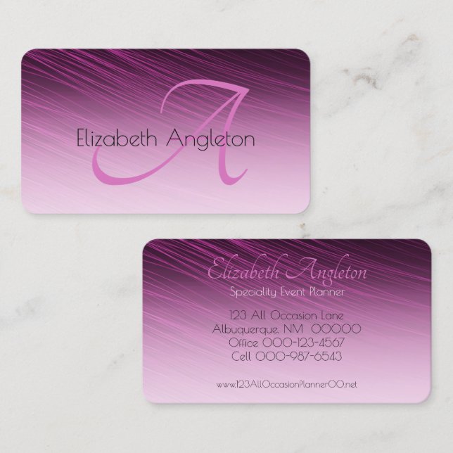 Chic Professional Monogram Purple Ombre Streaks Business Card (Front/Back)