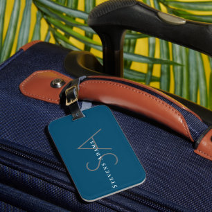 Chic Professional Ocean Blue Monogrammed Luggage Tag