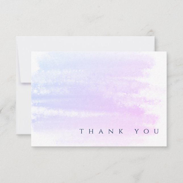 Chic Professional Ombre Pink Blue Watercolor Thank You Card (Front)