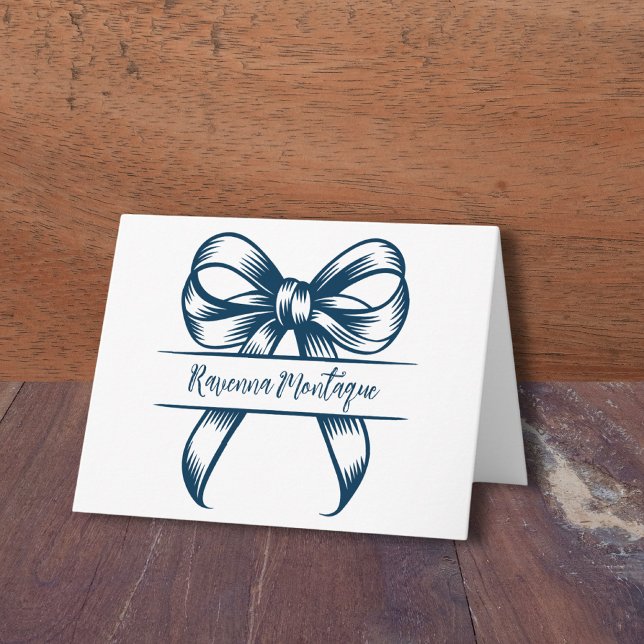 Chic Prussian Blue Decor Bow Elegant Name Wedding Note Card (Creator Uploaded)