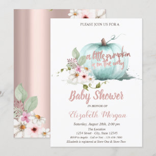 Chic Pumpkin,Flowers Rose Gold Baby Shower  Invitation