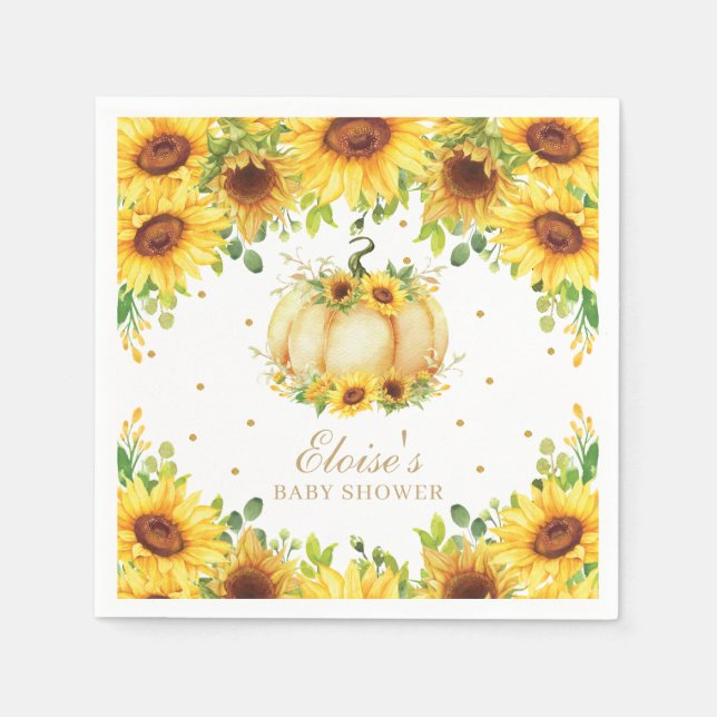 Chic Pumpkin Sunflower Birthday Party Baby Shower Napkin (Front)