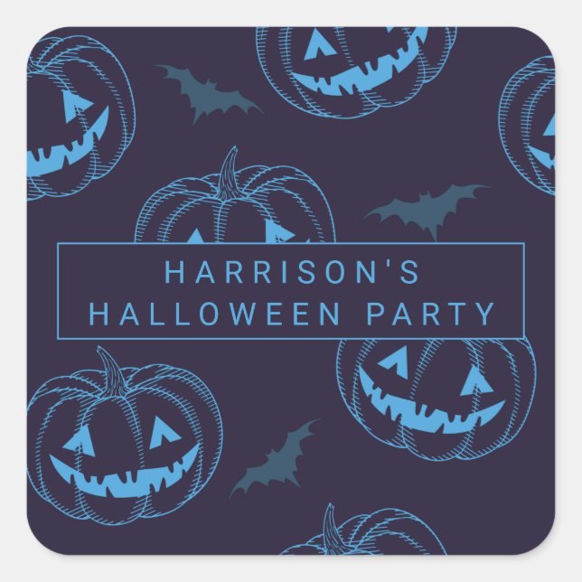 Chic Pumpkins Bats Halloween Square Sticker (Front)