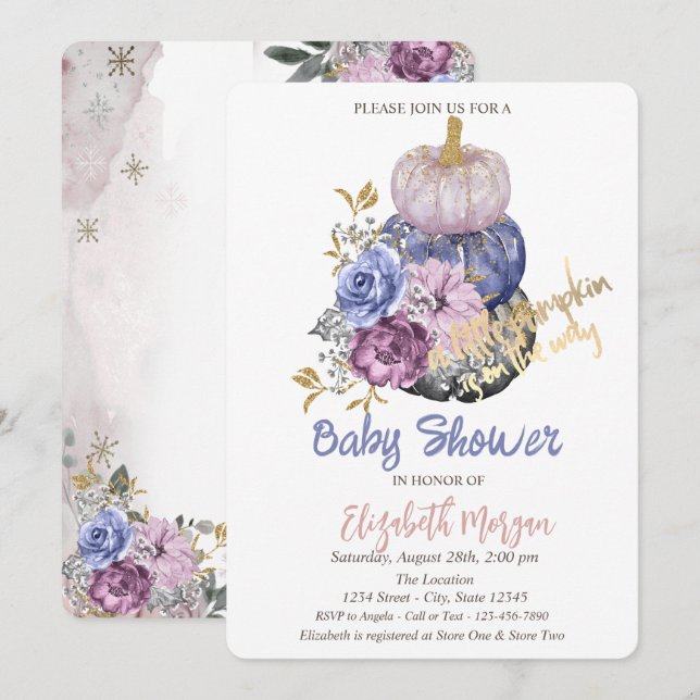 Chic Pumpkins,Flowers Baby Shower  Invitation (Front/Back)