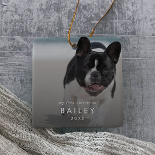 Chic Puppy's First Christmas Dog Photo Overlay Ceramic Ornament